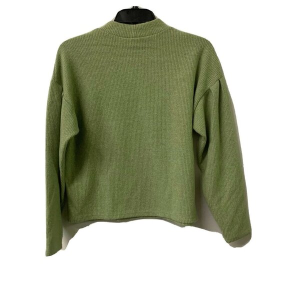 KIRIOUS Womens Green Balloon Sleeve Pullover Mock Neck Sweater - Picture 2 of 4